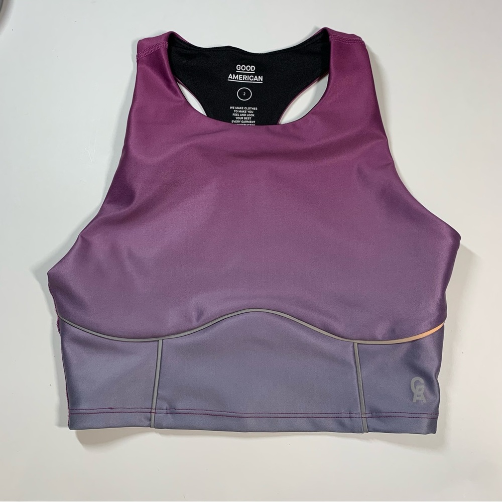 Size 2 Good American purple ombré high neck contour sports bra